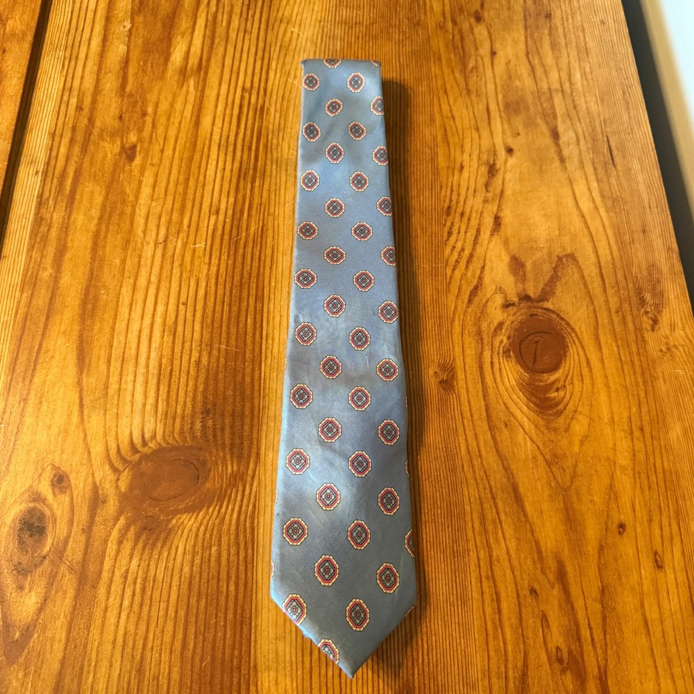 Vintage Wembley Mens Silk Tie Blue Geometric Pattern Formal‎ Necktie